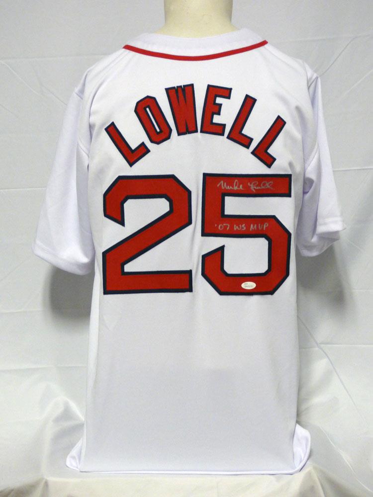 MIKE LOWELL AUTOGRAPHED CUSTOM BOSTON RED SOX JERSEY 07 WS MVP INSCRIPTION  PSA - First Class Autographs